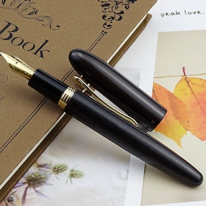 Majohn M6 Handgemachte Natürliche schwarze Sandelholz Füller, Feine Feder / Mittlere Feder / Gebogene Feder Signatur Geschenk Stifte Hülle Set