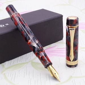 Pluma estilográfica LIY (Live In You) roja y negra, pluma de regalo de escritura suave con punta fina Schmidt, juego de estuche vintage para bolígrafos