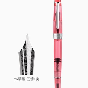 PENBBS 309-25 Pink Transparent Resin Piston Fountain Pen, Iridium Fine Nib Calligraphy Pen