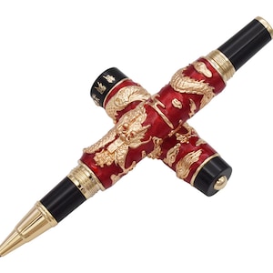 Jinhao ダブルドラゴン ローラーボールペン レッド 七宝焼き エナメル オフィスペン