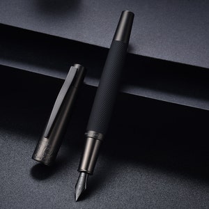 Personalized HongDian 6013 Black/ Silver Metal Fountain Pen, General BLACK EF/F/M/Fude Nib Ink Custom Engraved Pen