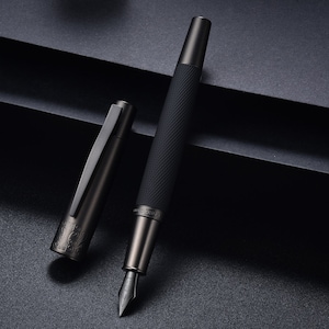 Personalized HongDian 6013 Black/ Silver Metal Fountain Pen, General BLACK EF/F/M/Fude Nib Ink Custom Engraved Pen