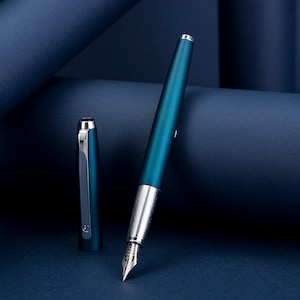 HongDian 525 Metal Fountain Pen, Extra Fine Nib/ Bent Nib Classic Pen, Includes Metal Box and Ink Converter, Great Writing Tool