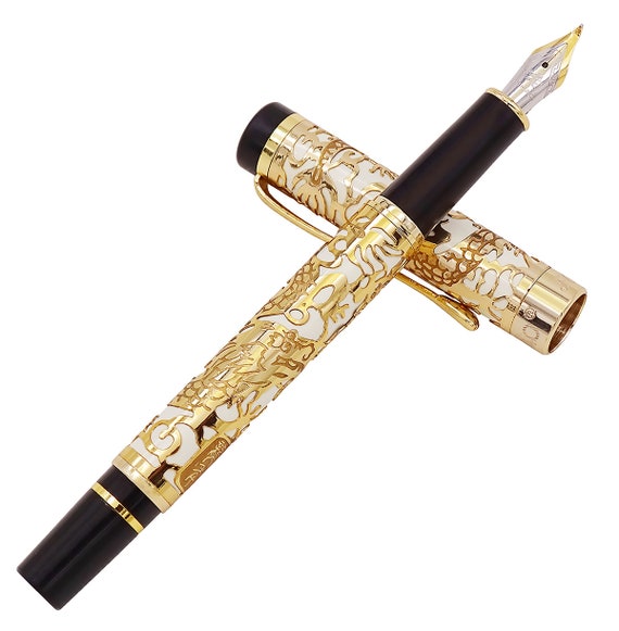 Jinhao 5000 Füllfederhalter – Orange Mit Goldenem Drachen-Motiv, 18k Vergoldete Feder, Edles Schreibgerät