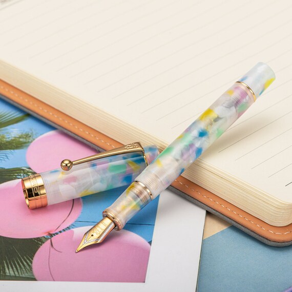 JINHAO 82 Resin Fountain Pen - Iridium Fine Nib With Converter, Golden Clip (Pink-White) - View #10