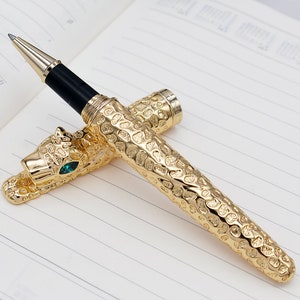 Jinhao Golden/ Gray Leopard Rollerball Pen, Crystal Eye Office Writing Gift Pen