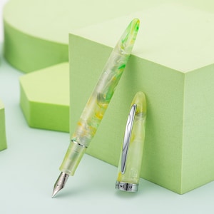 Kaigelu 222 Acrylic Fountain Pen Green-yellow, Iridium EF/F Nib Smooth Writing Office Pen