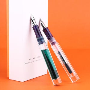 Stylo plume Majohn C1 transparent/flocon de neige compte-gouttes, stylo de démonstration acrylique EF/F/M/plume coudée convertisseur à encre