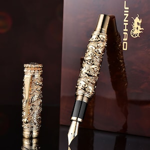 Jinhao ゴールデン/グレー ドラゴン トーテム 万年筆 イリジウム EF/F/M/曲がったペン先 クラシックペン インクコンバーター付き ビッグサイズ 素晴らしい書き心地のペン
