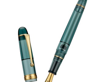 Asvine V126 Teal Vacuum Filling Fountain Pen, Transparent Acrylic Pen EF/F/M Nib Large-Capacity Writing Pen