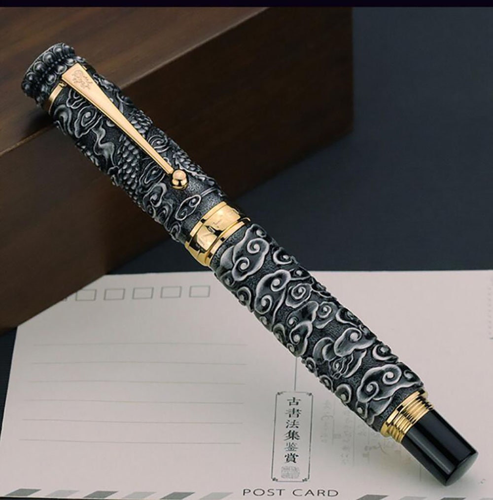 Jinhao Dragon Totem Tintenroller – Graues Barrel, Inkl. Stifttasche, 145 G, Für Langes Schreiben