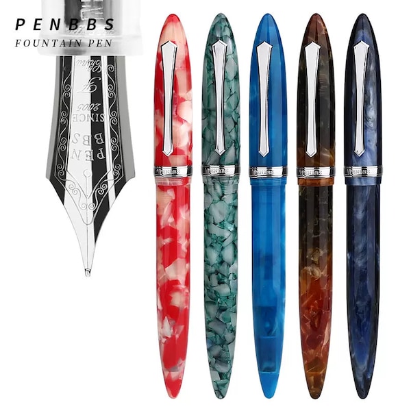 Penbbs 480 Acrylic Fountain Pen, Iridium EF/F/M Nib Converter Ink Gift Pen Case Set