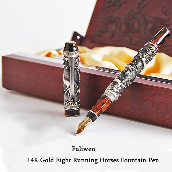 Cilia Voorstad Leed Fuliwen 806 14K Gold Nib Fountain Pen Eight Horse Medium Point - Etsy