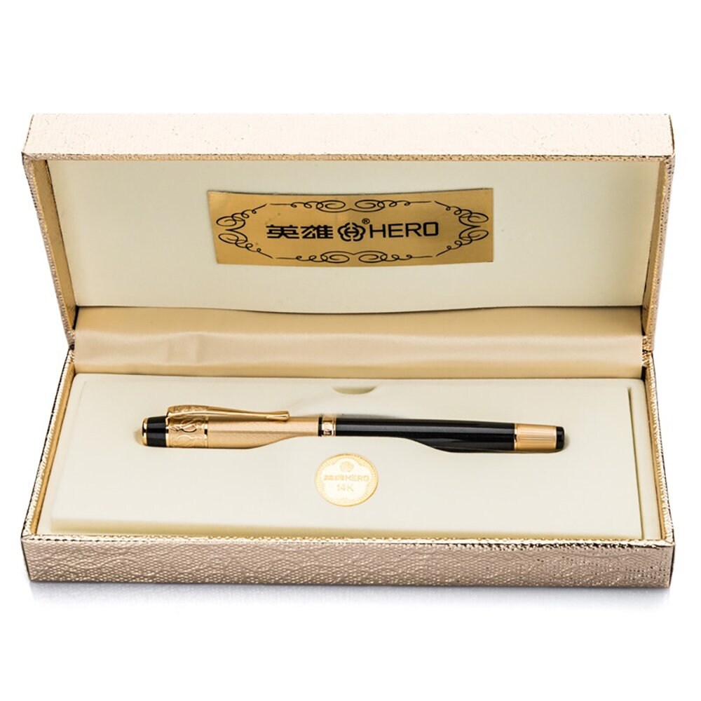 HERO 200B 14K Gold Fountain Pen, High-end Fine Nib Black Classic