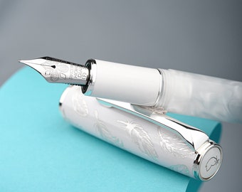 Stylo plume Hongdian N8 en résine blanche avec capuchon plume, noeud chinois iridium EF/F/M/plume couteau long classique