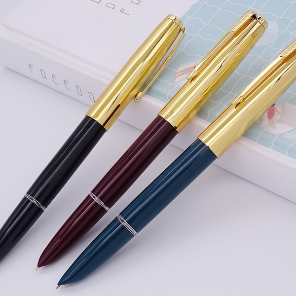 Ensemble de 3 stylos plume Hero 616 classique avec capuchon doré en 3 couleurs, stylo cadeau vintage à plume fine à écriture douce