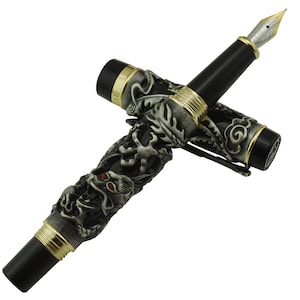Jinhao Gray Dragon Phoenix Stylo plume, Iridium EF / F / M / Bent Nib vintage Pen, Heavy Luck Clip Calligraphy Pen