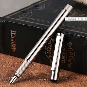Personalized Hongdian 516S Stainless Steel Fountain Pen, Fine Nib Retro Silver Engraved Pen Writing Gift