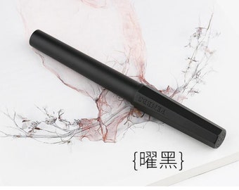 PENBBS 350 Black Aluminum Fountain Pen, Fine Nib Smooth Writing with Storage Box and Ballpoint Pen Nib, Alloy Vintage Pens