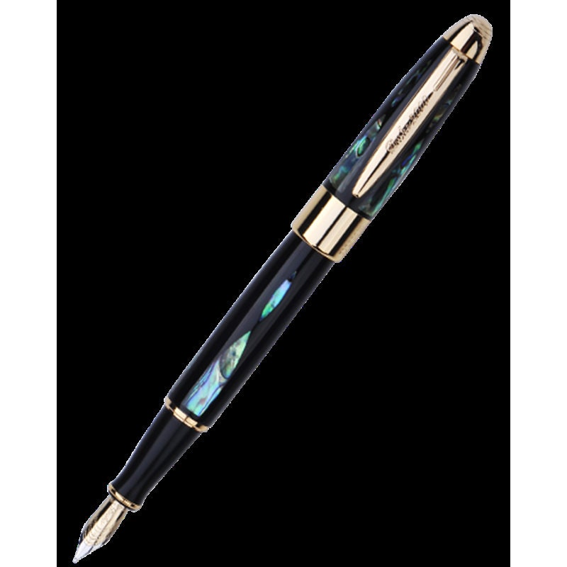 DUKE 14K Gold Nib Fountain Pen Bright Pearl in Dark Green Sea Etsy