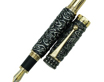 Jinhao Golden/Gray Dragon Totem Fountain Pen, Iridium EF/F/M/Bent Nib  Classic Pen with Ink Converter, Big Size Great Writing Pen