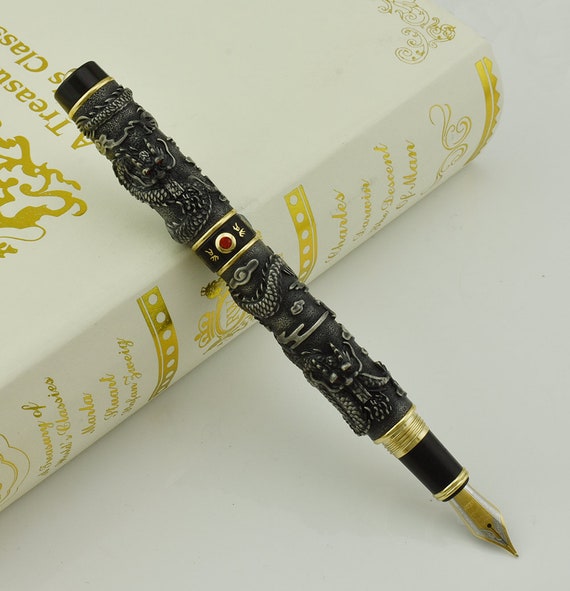 Jinhao Black Dragon Fountain Pen, Iridium Ef/f/m/bent Nib Vintage
