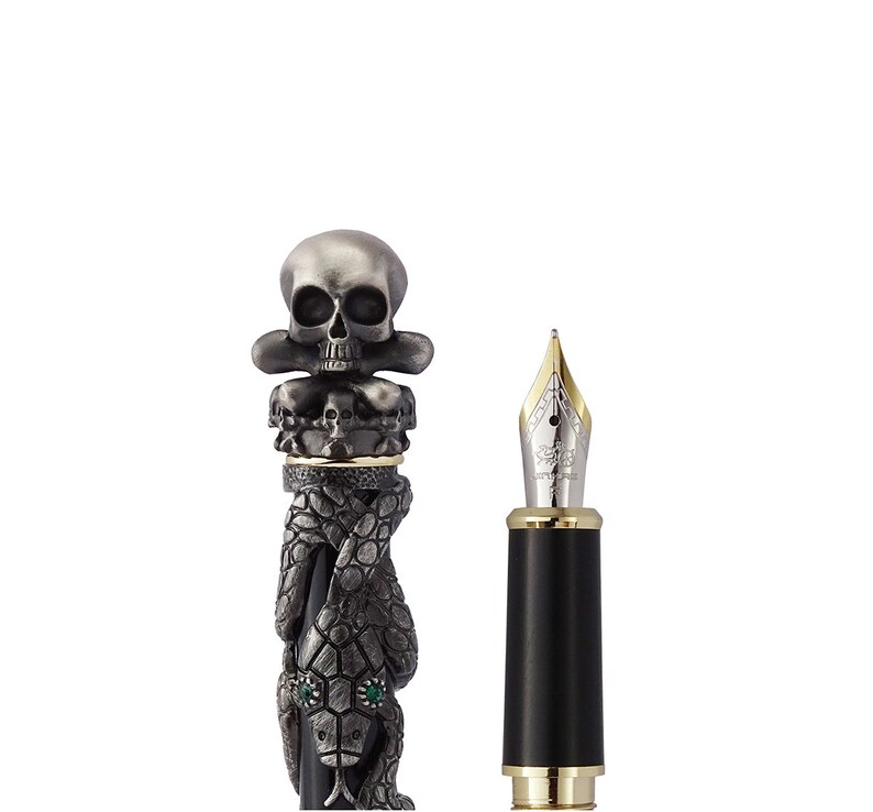 Jinhao Black/Silver Snake Fountain Pen with Skull Head Solid Etsy
