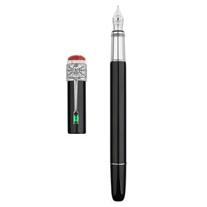 Majohn F9 Black Piston Fountain Pen Spider Pattern, Red Ball Top Writing Pen Fine Nib
