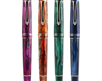 Majohn New   M800 Acrylic Fountain Pen, #6 BOCK Fine Nib Luxury Pen Gold Clip, Converter Writing Pen with Gift Box