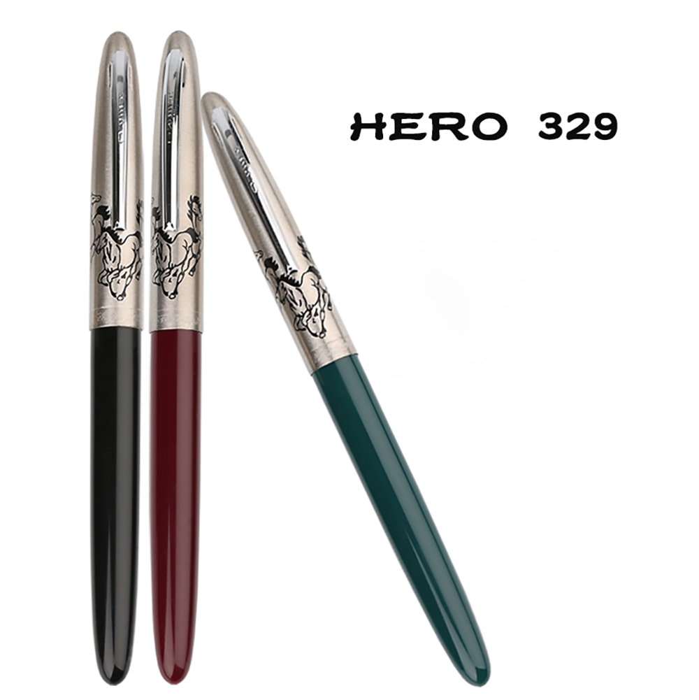 3 PCS Hero 329 Classic Horse Pattern Fountain Pen Set Fine Nib