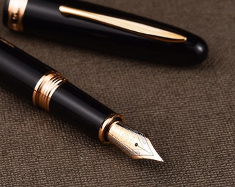 Hongdian 1841 レッド/ブラック樹脂 14K ゴールド万年筆、14K ゴールド