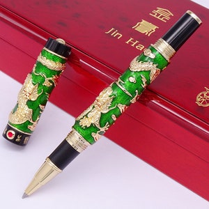 Jinhao ダブル ドラゴン ローラーボール ペン グリーン 七宝エナメル オフィス ペン