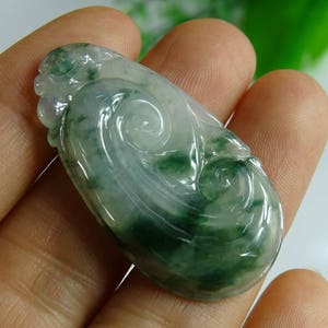 Certified Green Jade Pendant Ruyi Transparent Type A Jadeite P-360-17