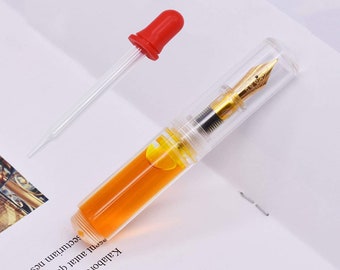 Majohn Wancai Clear Acrylic Mini Fountain Pen Case, Iridium EF / F Nib Pocket Pen, Transparent Ink Sac Eye Dropper Business Gift Pen