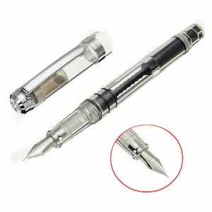 Wingsung 698 vulpen met heldere zuiger, zilveren afwerking fijne penpunt transparante geschenketuiset
