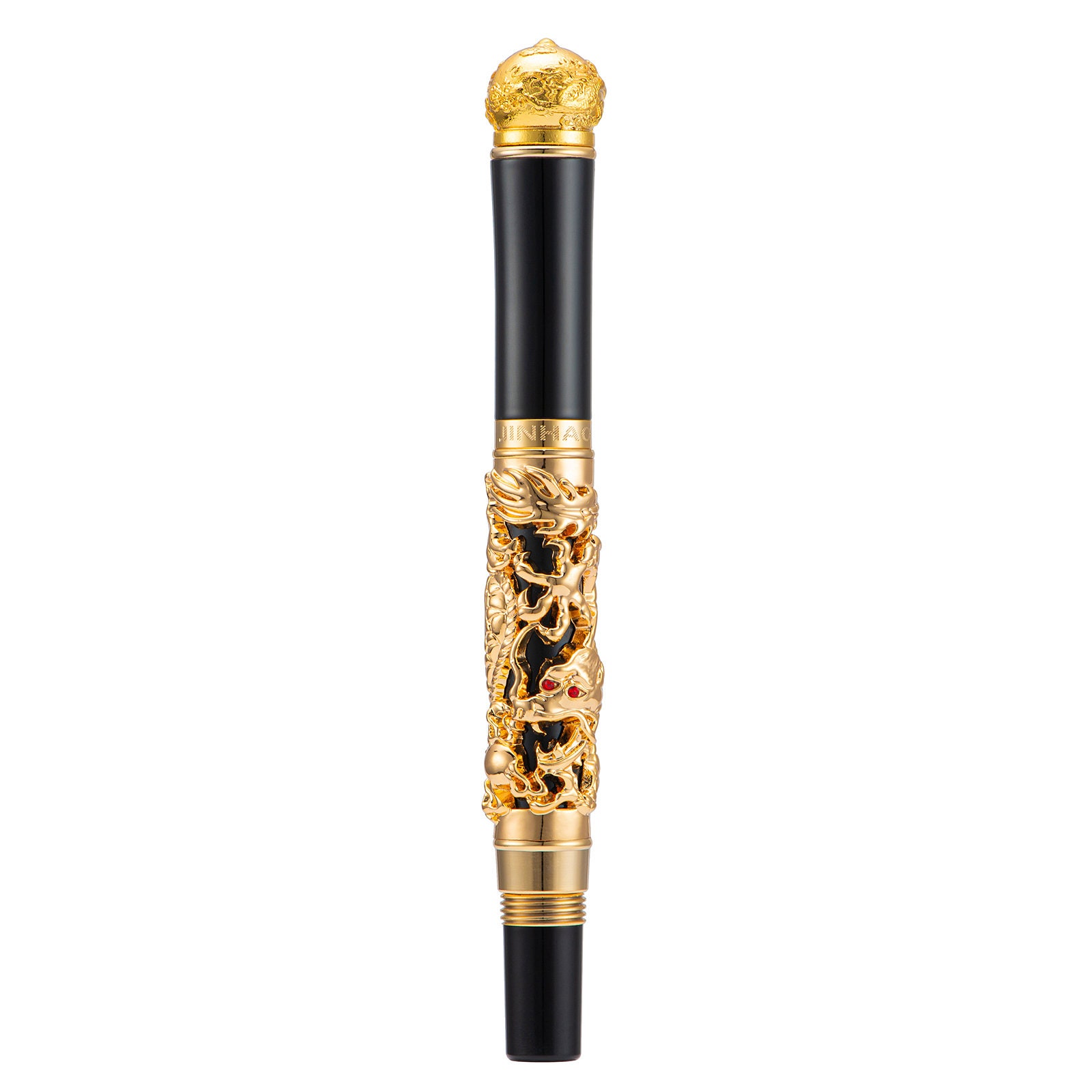 Jinhao Füllfederhalter Golden Dragon – Mittlere Feder, Mit Perle, Stifttasche, 140 Mm