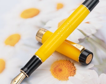 Jinhao 100 Centennial Yellow Resin Fountain Pen Logo Engraved, EF/F/M/Bent Nib Gold Trim Converter Pen Writing Gift Pen