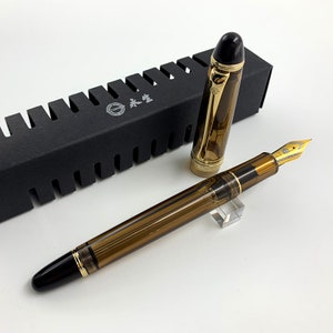 Penna stilografica Wingsung 699 marrone traslucido con riempimento sottovuoto, pennino EF/F/M, regalo