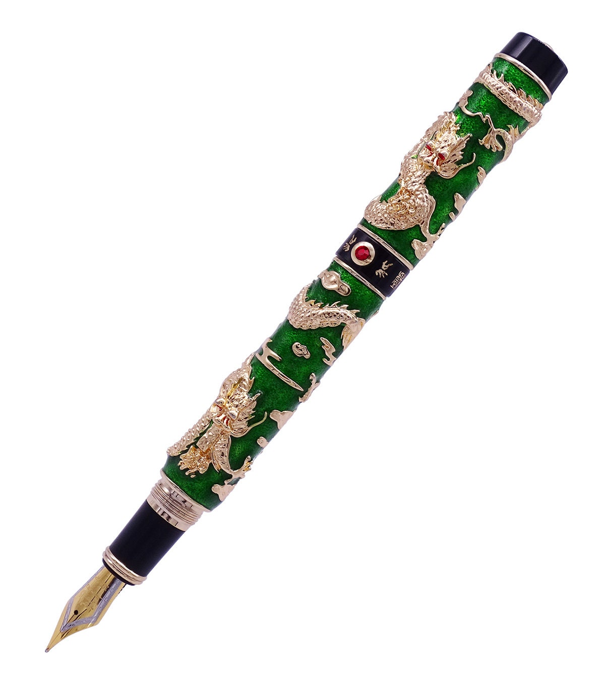 Jinhao Double Dragon Füllfederhalter – Mittlere 18KGP Feder, Cloisonné-Blau, Mit Konverter, 140 Mm