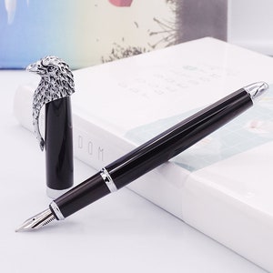 Fuliwen 2053 Schwarz/ Rot Eule Füllfederhalter, Adlerkopf Clip Signatur Geschenk Schreibstift
