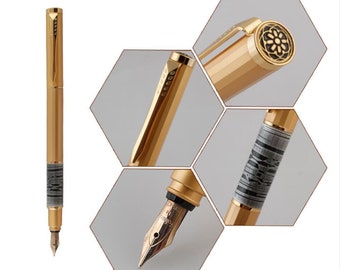 Limited Edition Fuliwen 2003 10K Golden Medium Nib Fountain Pen, Metal Polygon