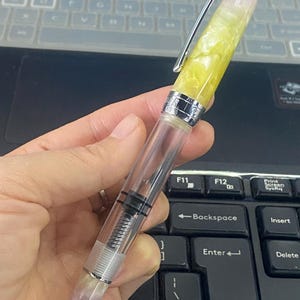 PENBBS 309 Transparent Yellow Resin Piston Fountain Pen, Iridium Fine Nib Calligraphy Pen
