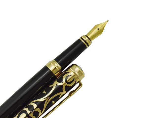 Black & Gold Cap Duke Sapphire Fountain Pen Medium Nib with Ink Converter 