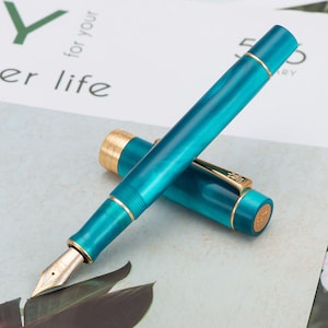 Jinhao 100 Centennial Teal Résine Stylo Plume, EF/F/M/Bent Nib Gold Trim Converter Pen Écriture Cadeau Stylo
