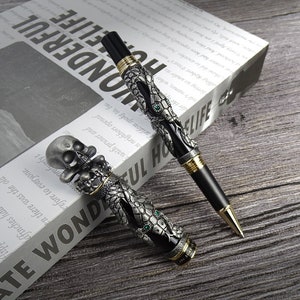 Jinhao Cinza Prata Cobra Rollerball com Cabeça de Caveira Metal Sólido Suavemente Escrevendo Gfit Caneta