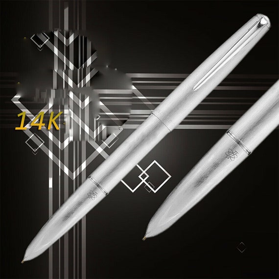 Hero 100 Series 14K Gold Classic Fountain Pen, Matte Steel Smooth