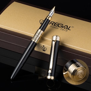 Regal 35 Black Dragon Phoenix Stylo plume, Iridium Medium Nib Gift Writing Pen
