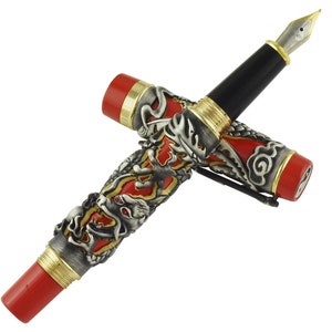 Jinhao Gray Dragon Phoenix Stylo Plume, Iridium EF / F / M / Bent Nib vintage Pen, Heavy Luck Clip Calligraphy Pen