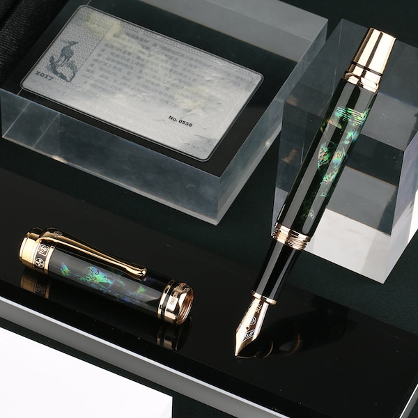 Hero 2189A 18K Fountain Pen, Deer Pattern Inlayed with Seashell Limited Edition Classic Elite Collection Signature Pen