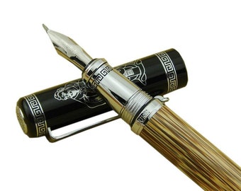 Duke 551 Confucius Fountain Pen Fude Nib/ Medium Nib, Handmade Nature Bamboo Medium to Broad Bent Nib Calligraphy Pens